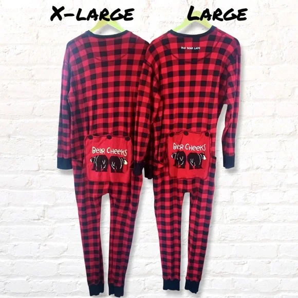 Lazy One Unisex Bear Cheeks FlapJack Adult Onesie Red and Black  Large - Picture 5 of 11